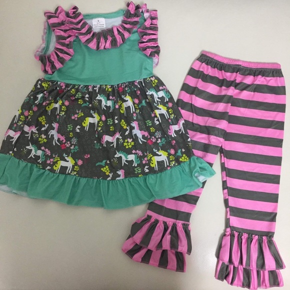 Unicorn cute ruffle sleeveless top pants set - Picture 2 of 7